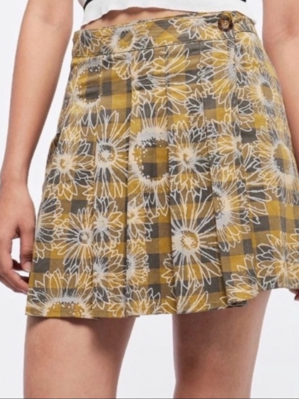 Urban Outfitters Buffalo Plaid Sunflower Mini Skirt - Picture 2 of 7